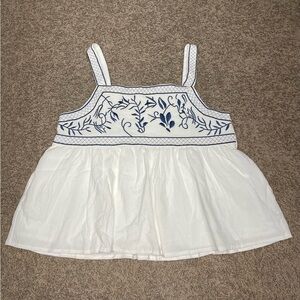 Embroidered NEW tank top‎ medium flowy vacation travel boho casual feminine blue